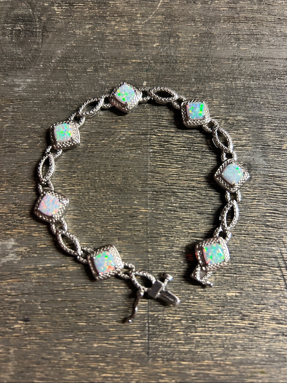 Sterling Silver Opal Link Bracelet - White Opal Accent